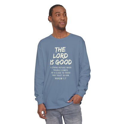 The Lord Is Good "NAHUM 1:7" BEIGE 100% cotton long sleeve