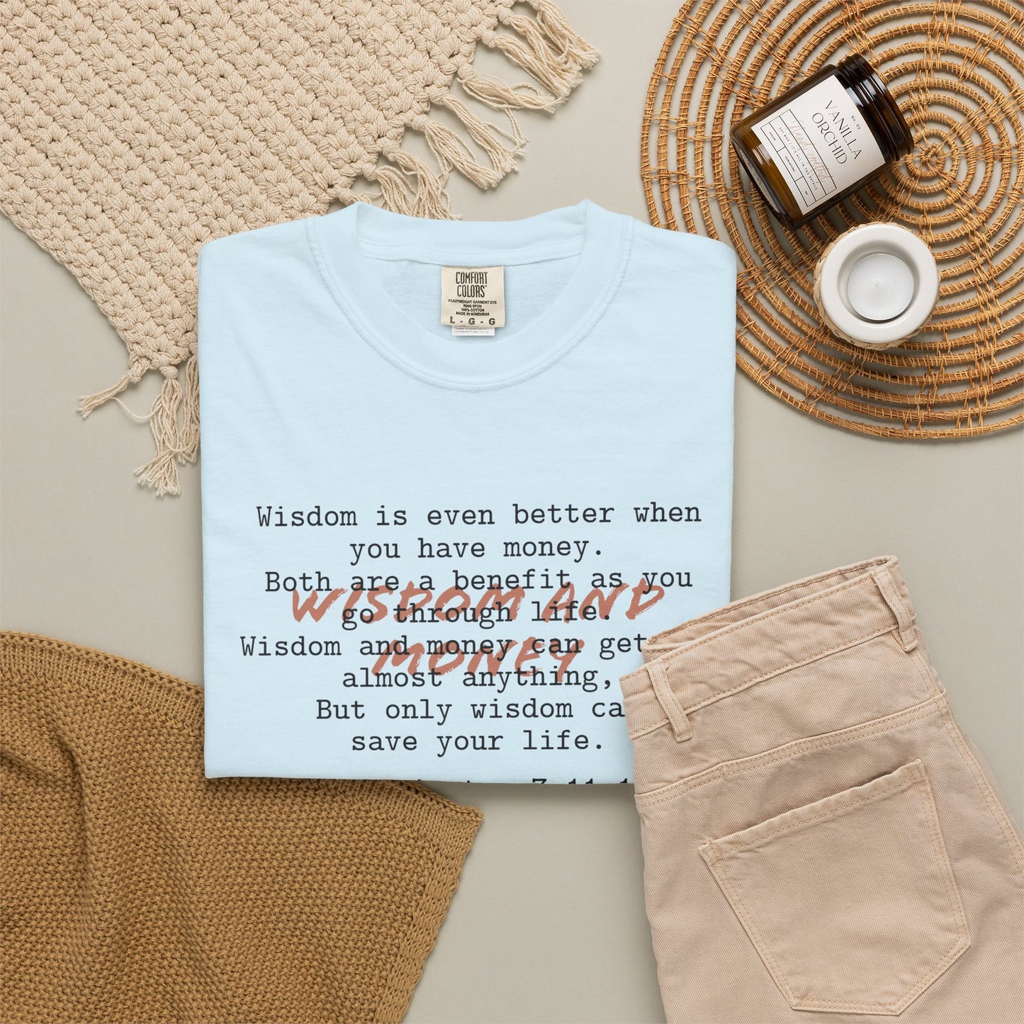 Wisdom and Money Ecclesiastes 7:11-12 100% Cotton T-Shirt — Spanish Wise Woman Bible Verse