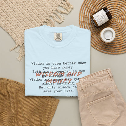 Wisdom and Money Ecclesiastes 7:11-12 100% Cotton T-Shirt — Spanish Wise Woman Bible Verse