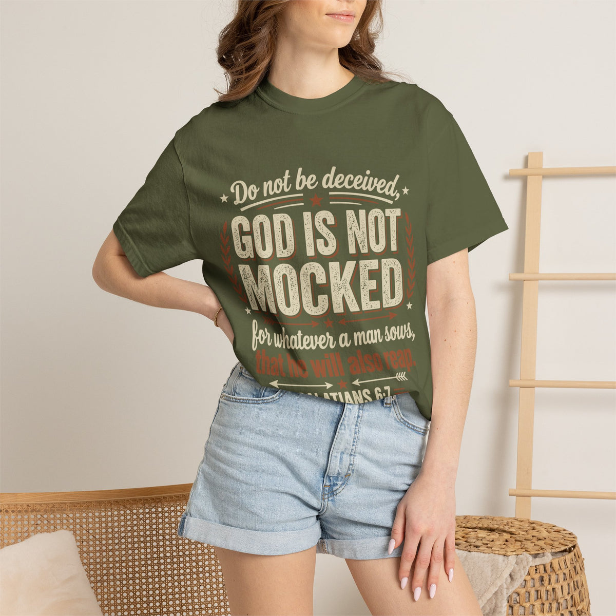 Christian T-Shirt — "God Is Not Mocked" Galatians 6:7 Inspirational Tee