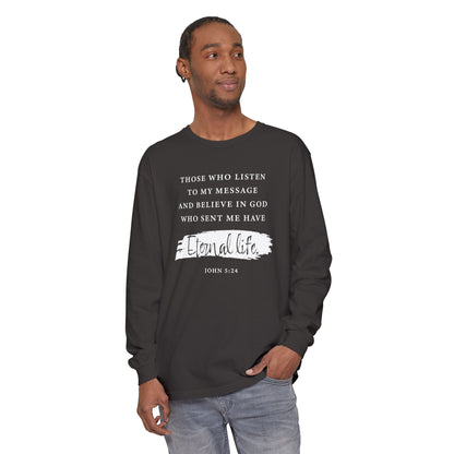 Eternal Life John 5:24 Long Sleeve T‑Shirt — Inspirational Christian Scripture Tee