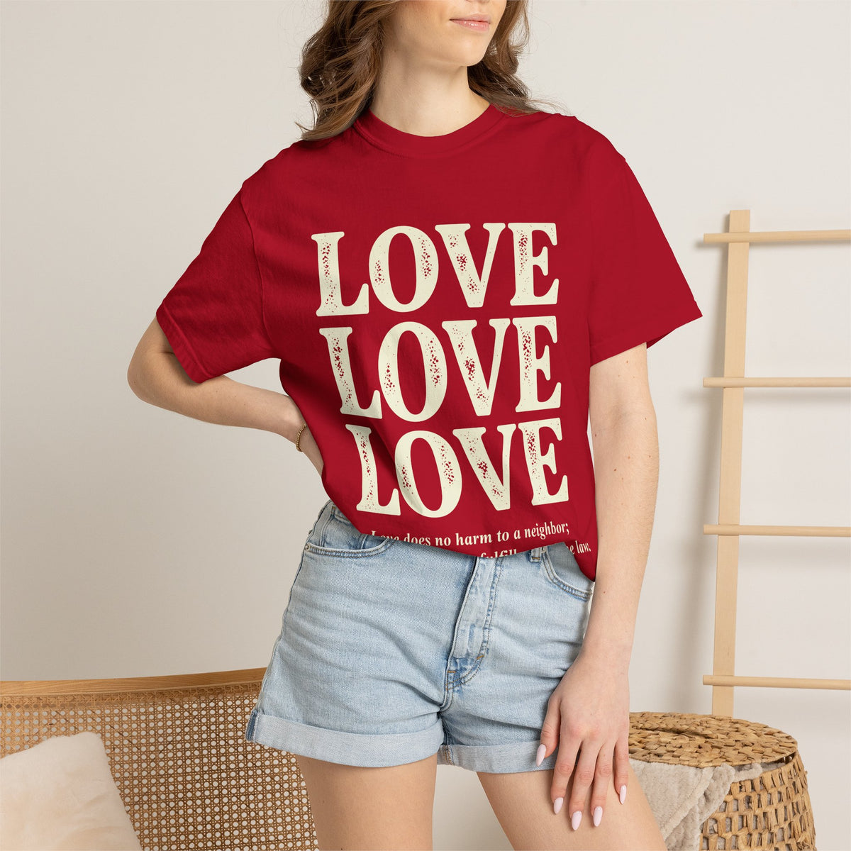 Love Love Love Scripture T‑Shirt — Romans 13:10 Faith Graphic Tee
