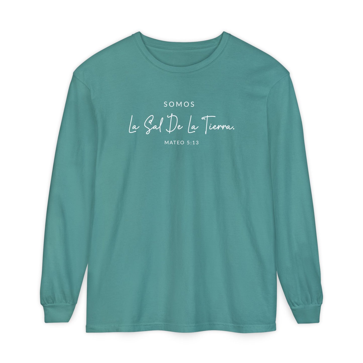 Somos la Sal de la Tierra Mateo 5:13 100% Cotton long Sleeve -Shirt — Spanish Wise Woman Bible Verse