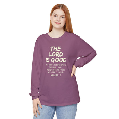 The Lord Is Good "NAHUM 1:7" BEIGE 100% cotton long sleeve