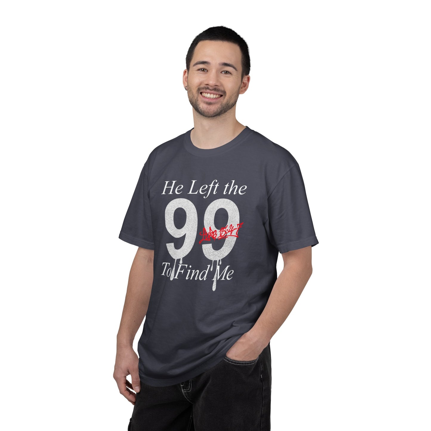 He Left the 99 Luke 15:4-7 T-Shirt — Christian Faith Parable Tee 100% Cotton