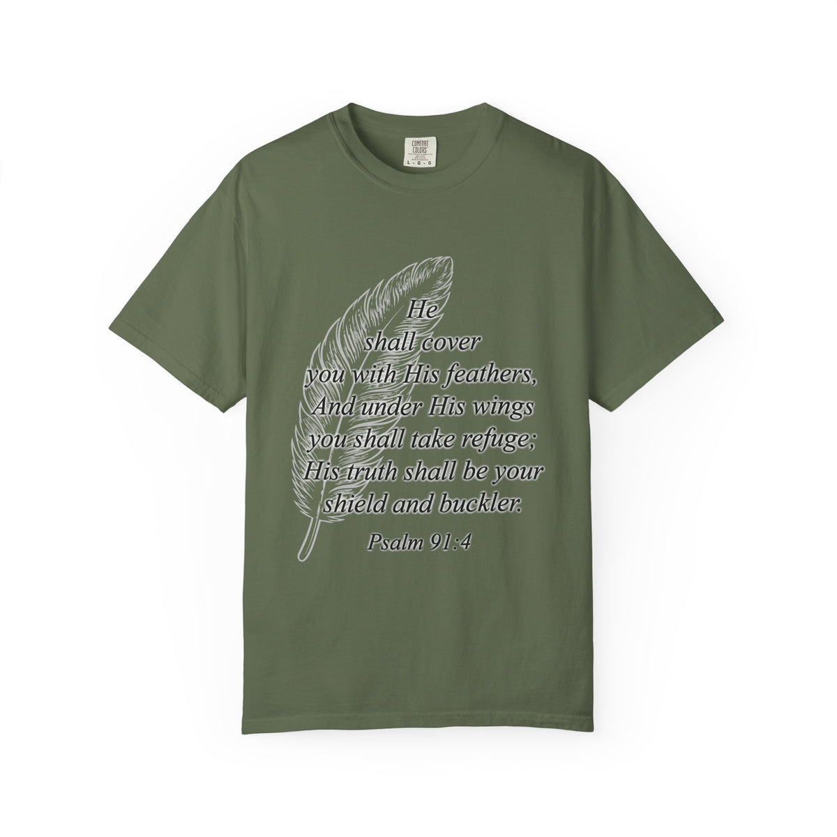 Psalm 91 Feather T-Shirt — 'He Shall Cover You' Christian Faith Tee