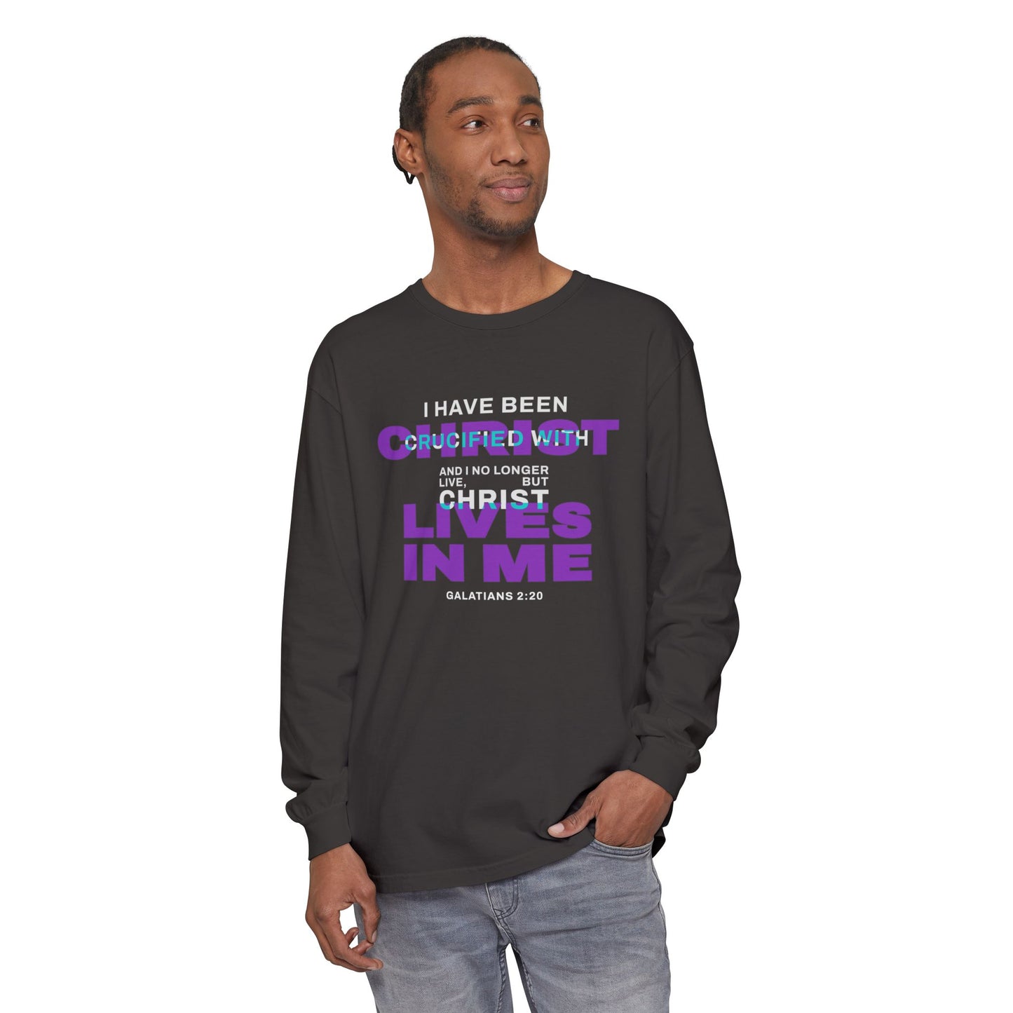 I have been Crucified with Christ "Galatians 2:20" Purple 100% Long Sleeve