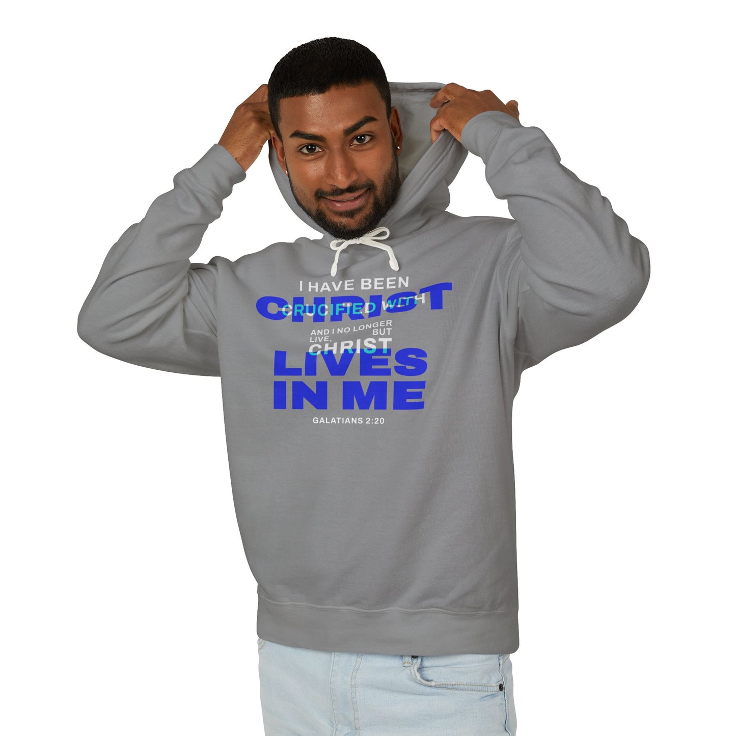 I have been Crucified with Christ "Galatians 2:20"  Blue 100% Cotton Unisex Hoodie