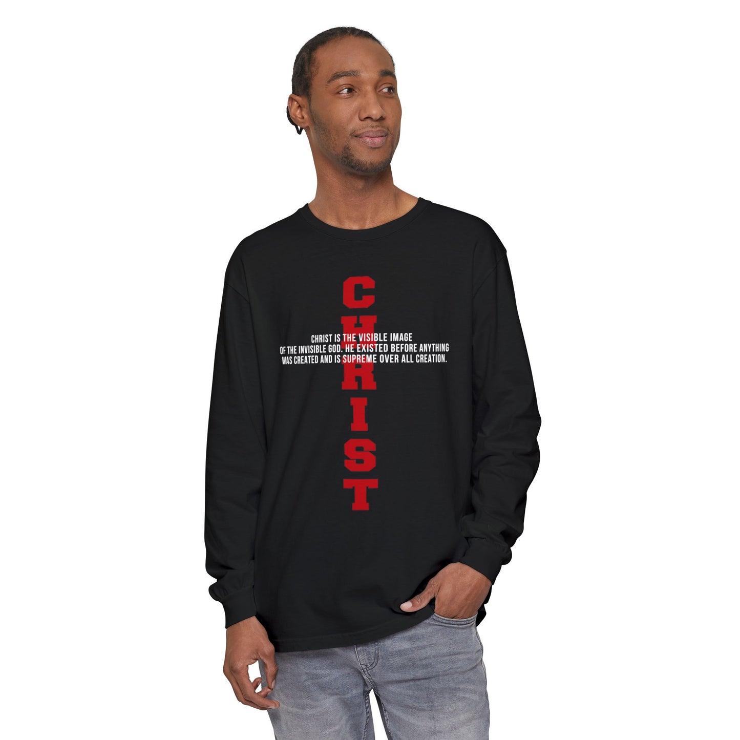 CHRIST the visible image of the invisible God Long Sleeve T‑Shirt — Inspirational Christian Scripture Tee