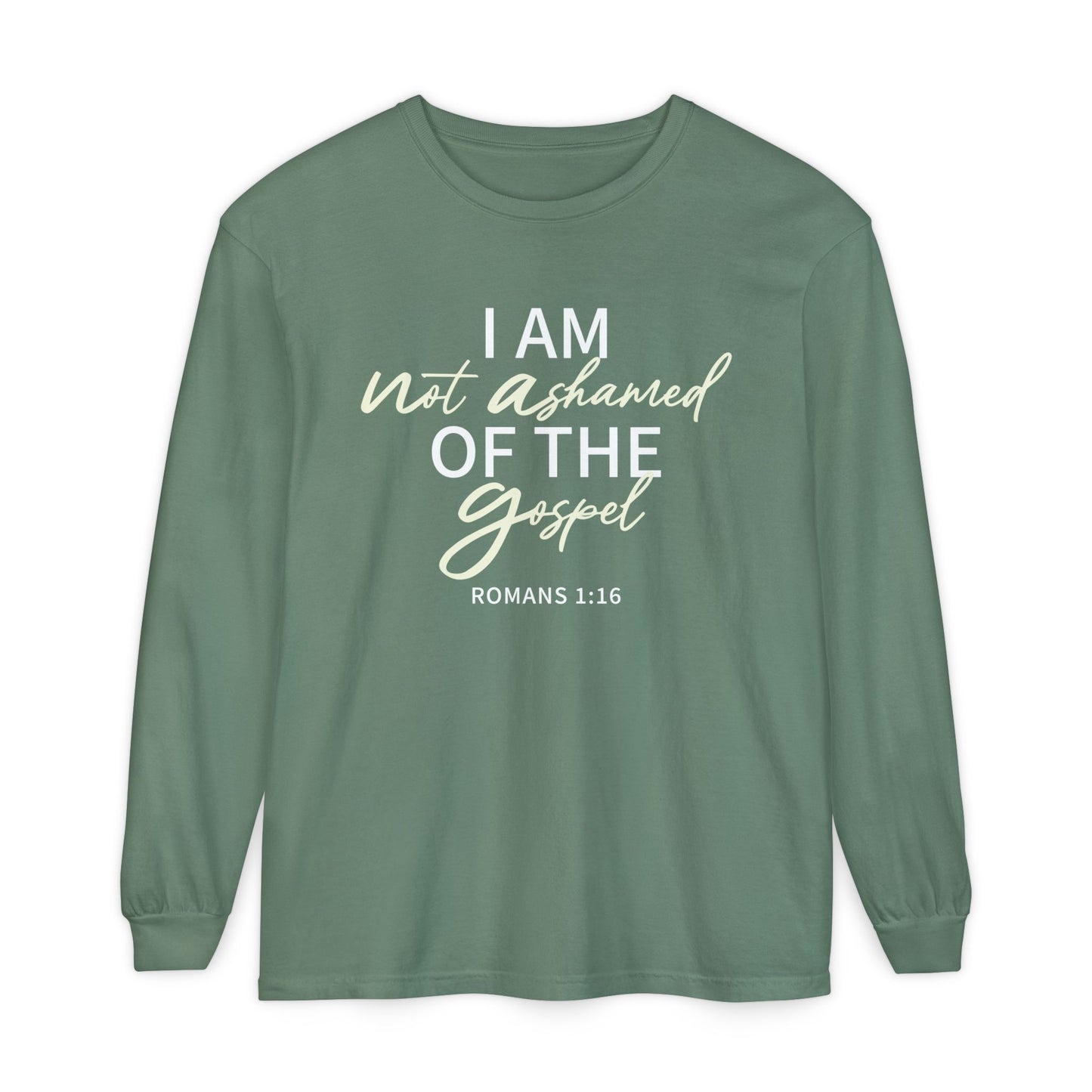 Romans 1:16 Beige 100% Cotton Lon Sleeve Comfort Color