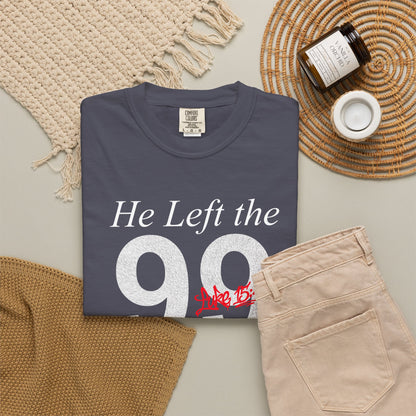 He Left the 99 Luke 15:4-7 T-Shirt — Christian Faith Parable Tee 100% Cotton