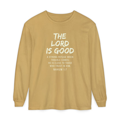 The Lord Is Good "NAHUM 1:7" BEIGE 100% cotton long sleeve