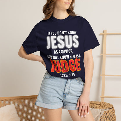 Know Jesus as Savior Cotton T-shirt — Faith-Based Christian Tee
