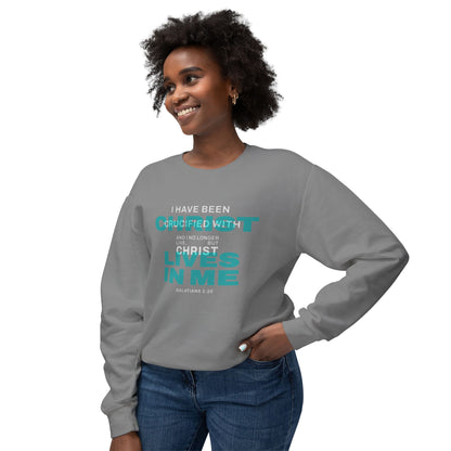 I have been Crucified with Christ "Galatians 2:20" Teal 100% Cotton Sweatshirt