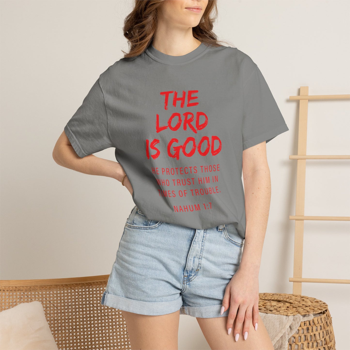 The Lord is Good "Nahum 1:7" Red T-Shirt