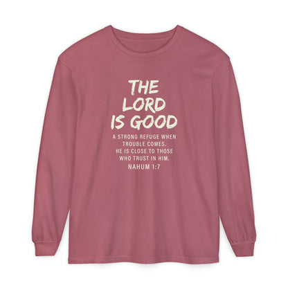 The Lord Is Good "NAHUM 1:7" BEIGE 100% cotton long sleeve