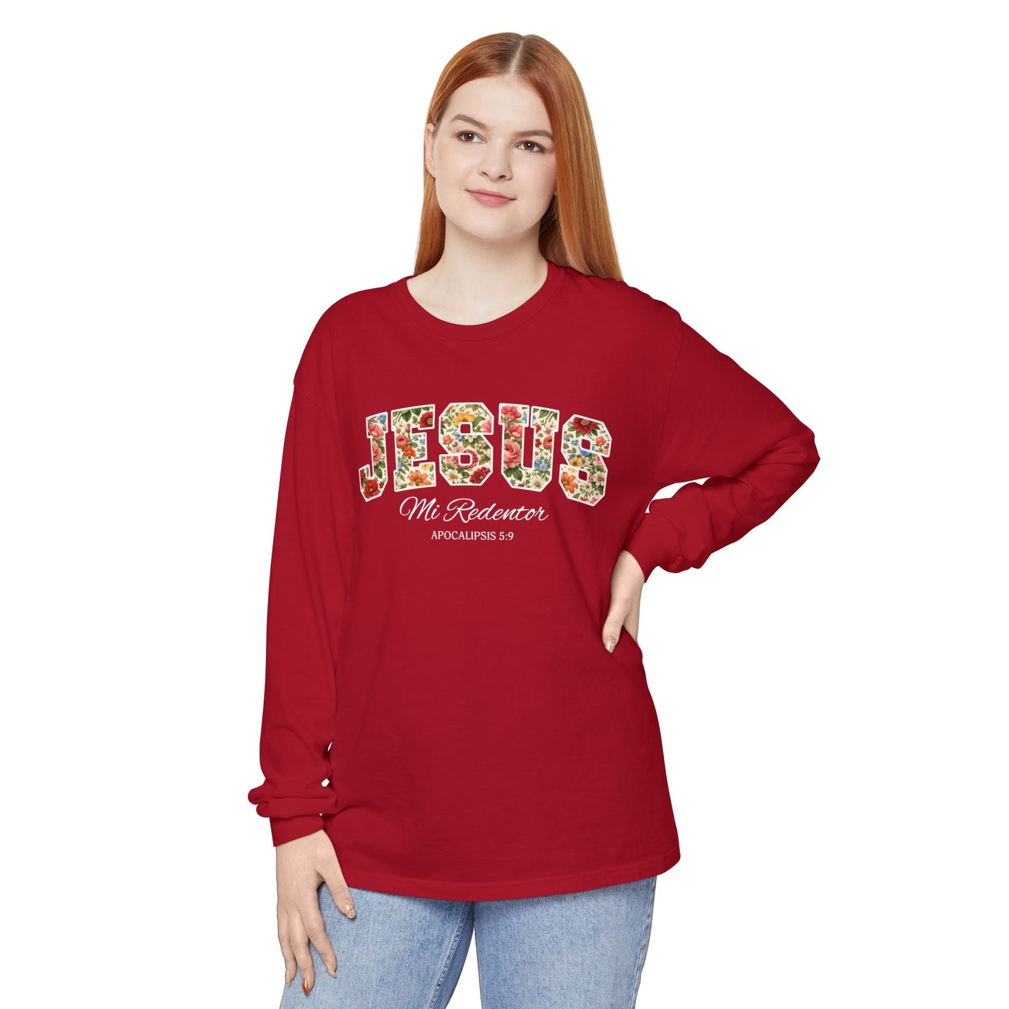 Jesus Mi Redentor Long Sleeve-Shirt — Spanish Christian Faith Tee 100% Cotton
