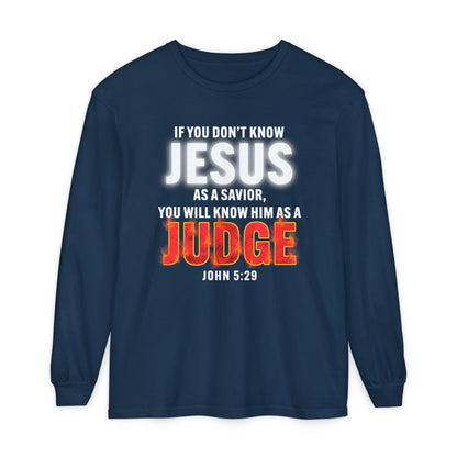 Know Jesus as Savior Cotton T-shirt — Faith-Based Christian Long Sleeve Tee