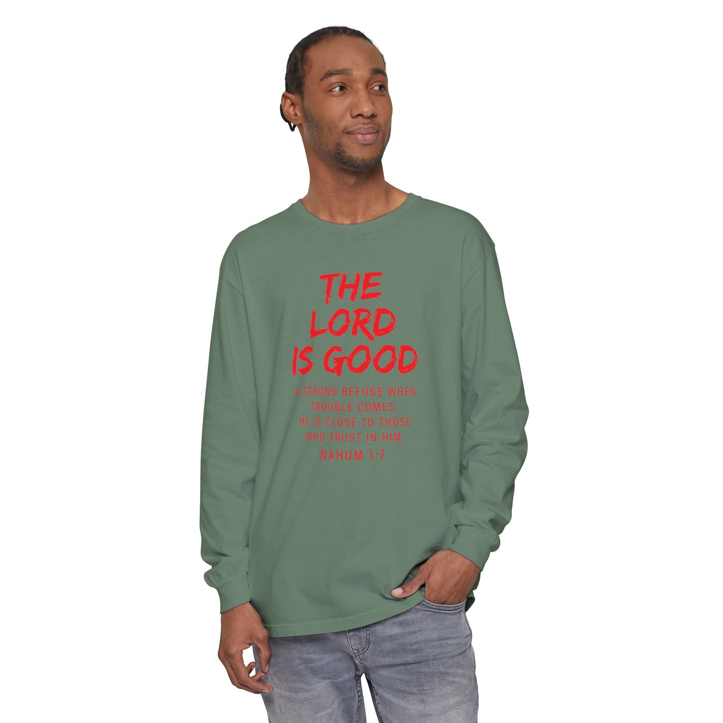 The Lord is Good "Nahum 1:7" Red Long Sleeve