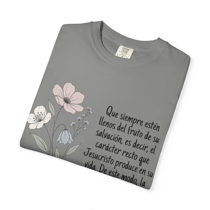 Christian Floral Verse T-Shirt — Spanish Filipenses 1:11 Scripture Tee