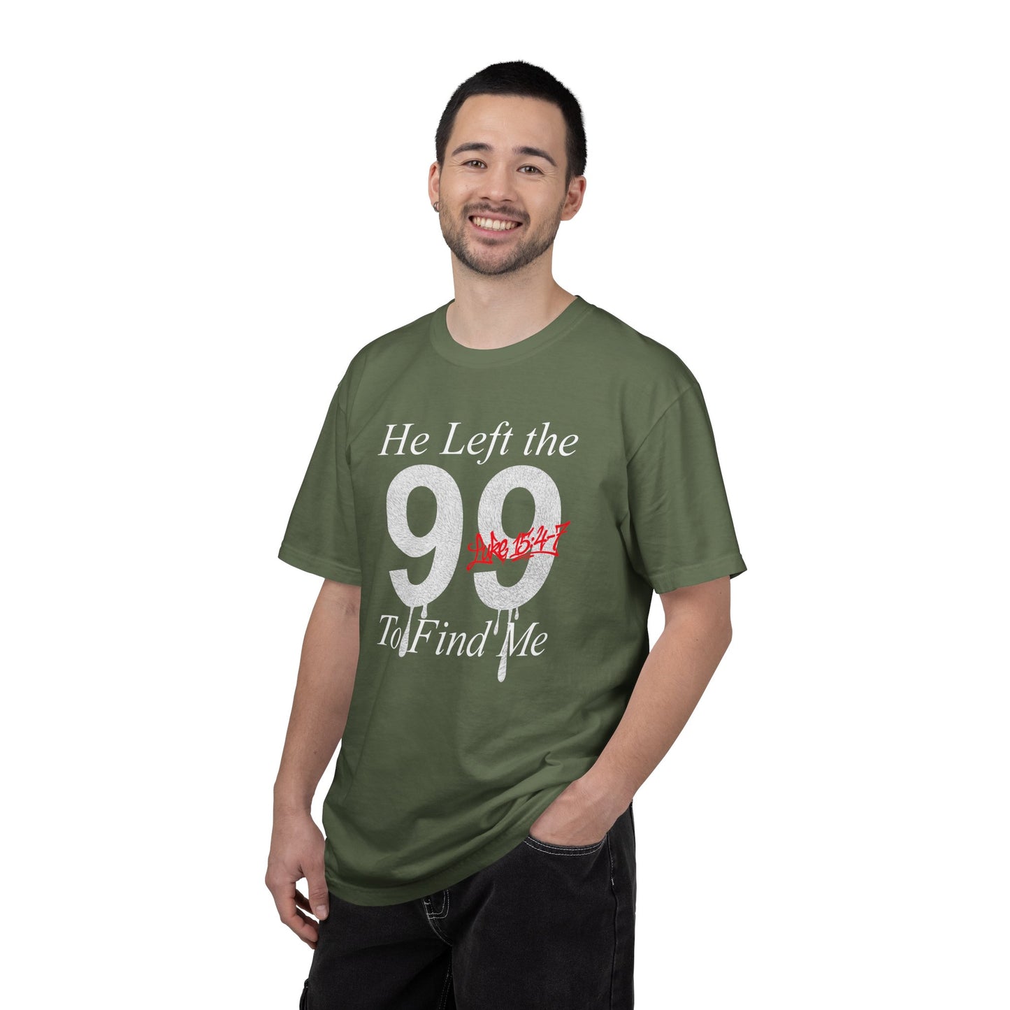 He Left the 99 Luke 15:4-7 T-Shirt — Christian Faith Parable Tee 100% Cotton
