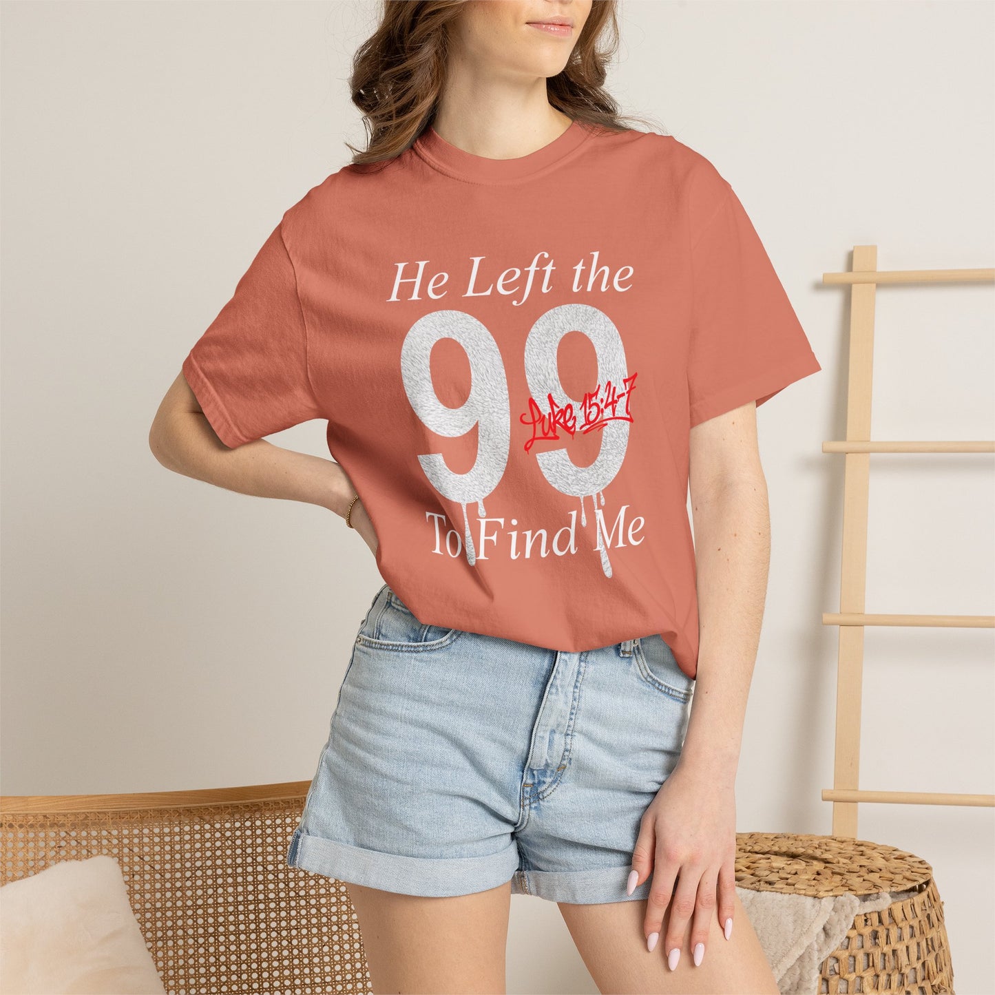 He Left the 99 Luke 15:4-7 T-Shirt — Christian Faith Parable Tee 100% Cotton