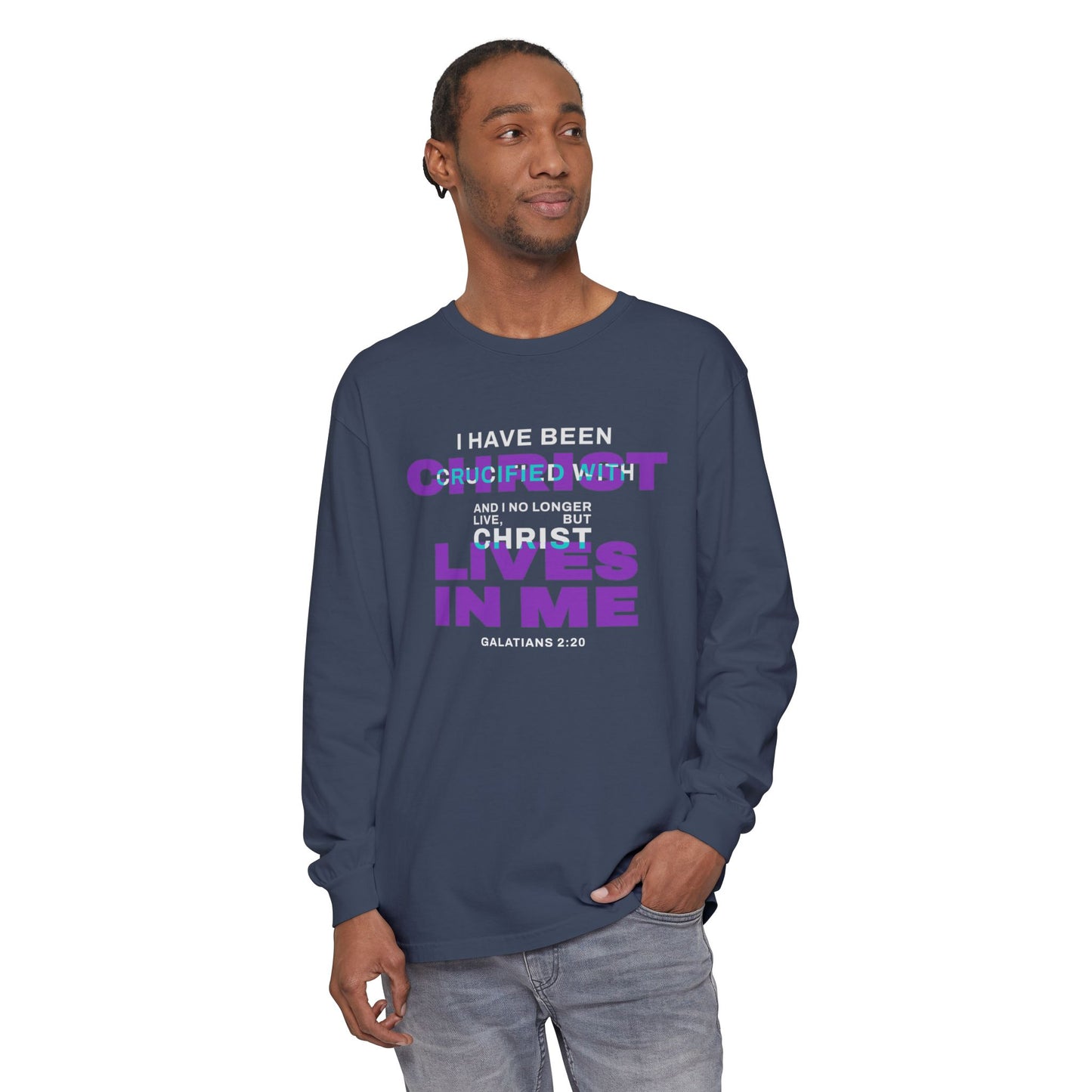 I have been Crucified with Christ "Galatians 2:20" Purple 100% Long Sleeve