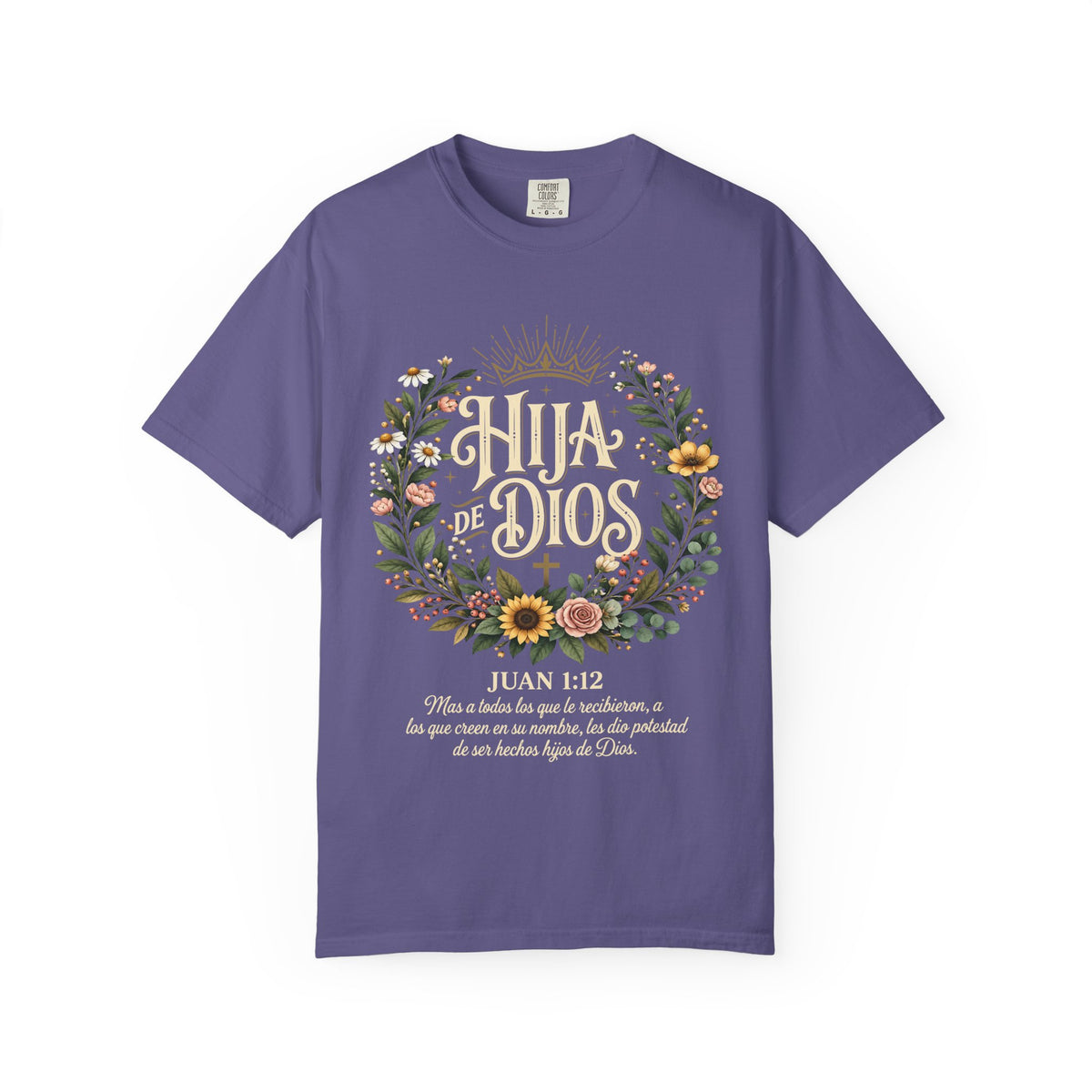 Hija de Dios Floral T‑Shirt — Juan 1:12 Christian Tee