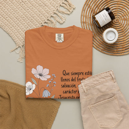 Christian Floral Verse T-Shirt — Spanish Filipenses 1:11 Scripture Tee