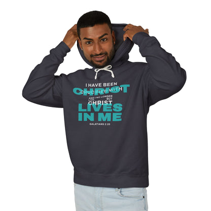 I Have Been Crucified with Christ "Galatians 2:20" Teal 100% Cotton Hoodie