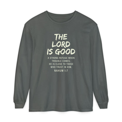 The Lord Is Good "NAHUM 1:7" BEIGE 100% cotton long sleeve
