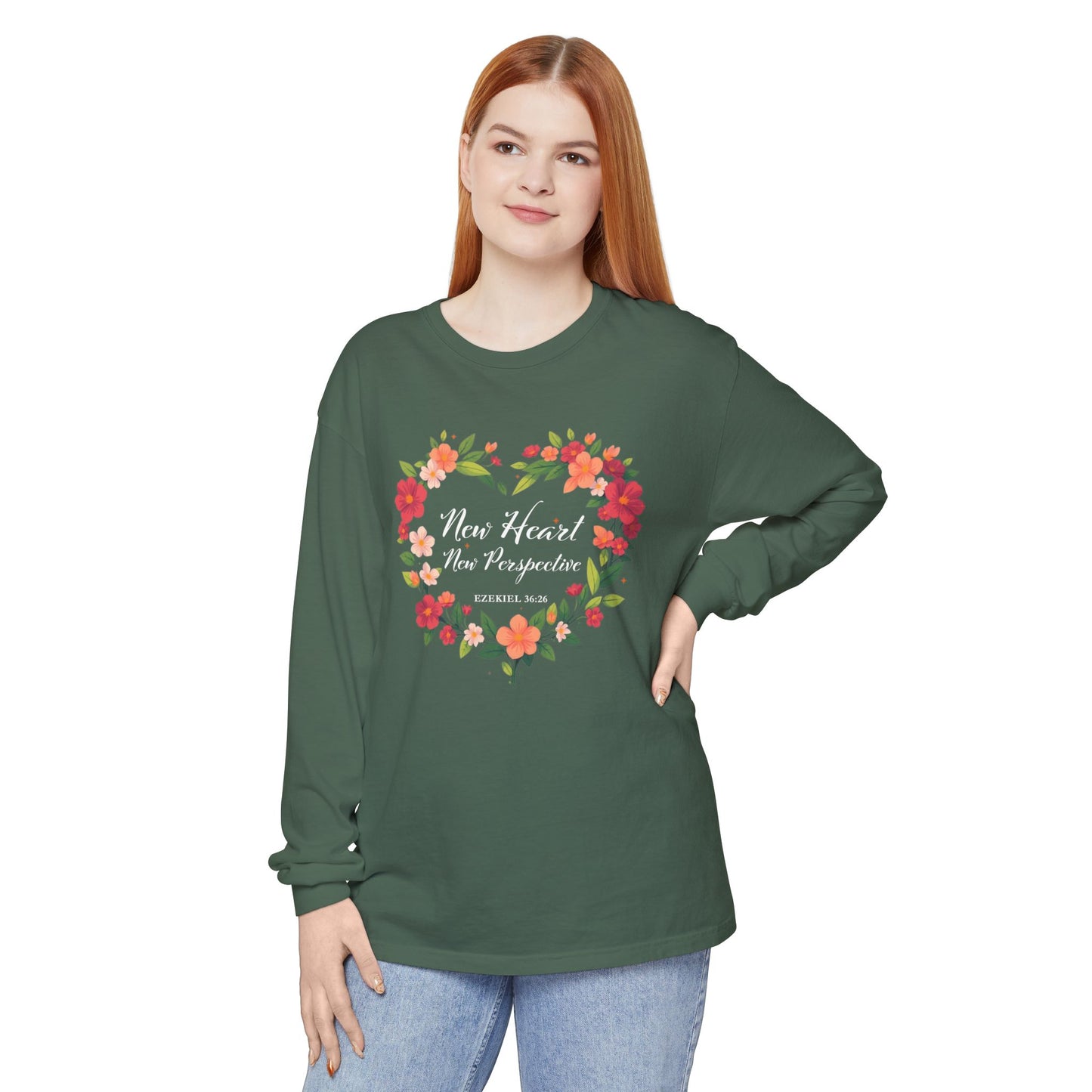 New Heart and New Perspective "Ezekiel 36:26" Long Sleeve T-Shirt 100% Cotton