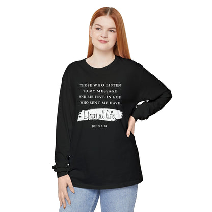 Eternal Life John 5:24 Long Sleeve T‑Shirt — Inspirational Christian Scripture Tee