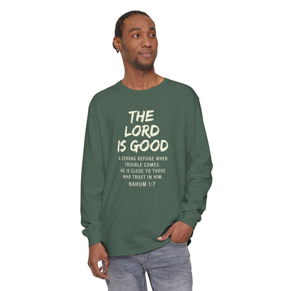 The Lord Is Good "NAHUM 1:7" BEIGE 100% cotton long sleeve