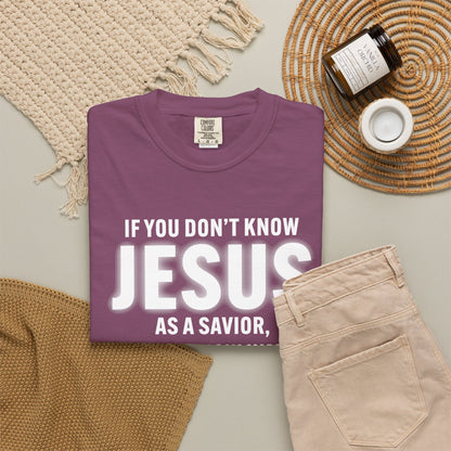 Know Jesus as Savior Cotton T-shirt — Faith-Based Christian Tee