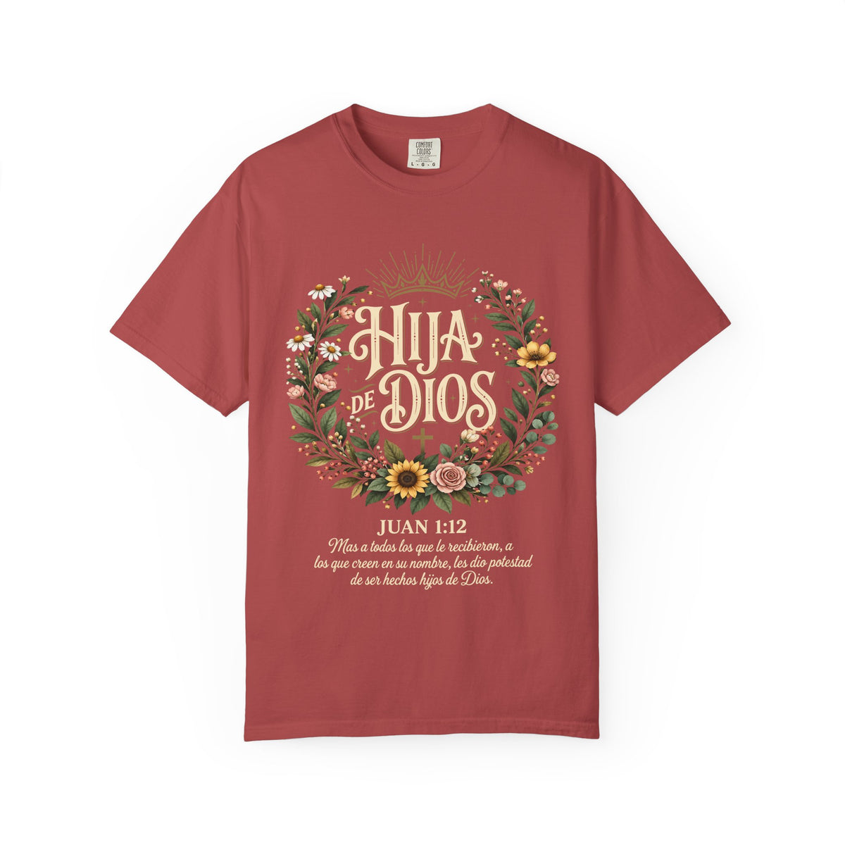 Hija de Dios Floral T‑Shirt — Juan 1:12 Christian Tee