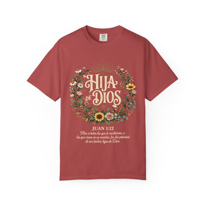 Hija de Dios Floral T‑Shirt — Juan 1:12 Christian Tee