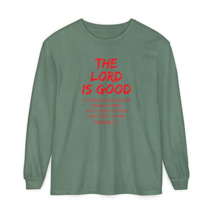 The Lord is Good "Nahum 1:7" Red Long Sleeve