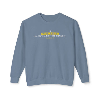 He Never Changes Cotton T-shirt — Faith-Based Christian Sweatshirt