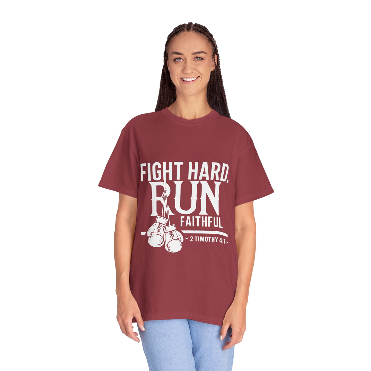 Fight Hard Run Faithful T-Shirt — Christian Boxing Inspirational Tee (2 Timothy 4:7)