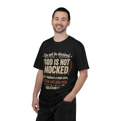 Christian T-Shirt — "God Is Not Mocked" Galatians 6:7 Inspirational Tee